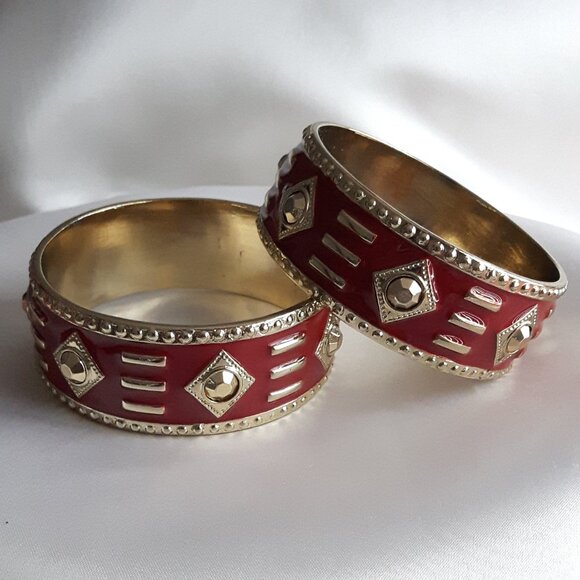 Belle Noel For Kim Kardashian Gold Tone Enamel Statement Bangles Bracelets (2) - Picture 2 of 14